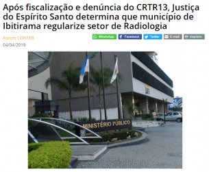 Após fiscalização e denúncia do CRTR13, Justiça do Espírito Santo determina que município de Ibitirama regularize setor de Radiologia