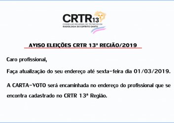 AVISO ELEIÇÕES CRTR 13ª REGIÃO/2019